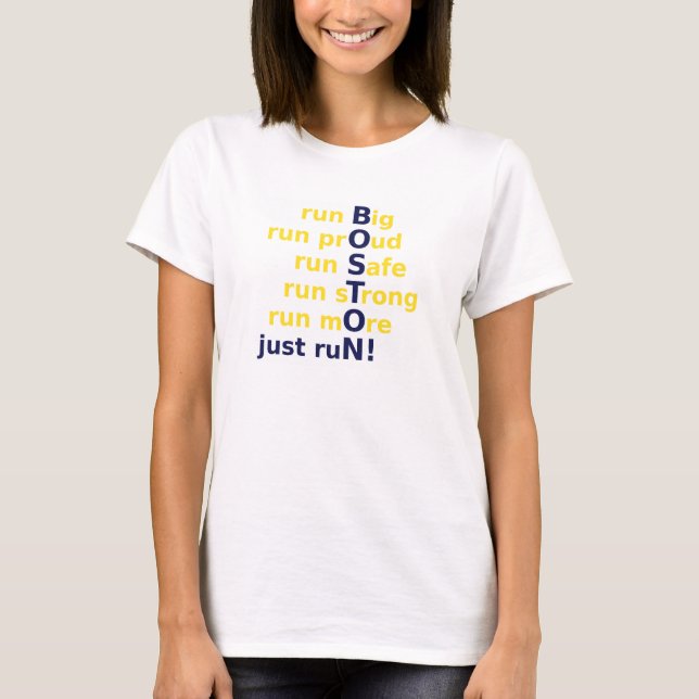 Camiseta corra grande, orgulloso, seguro, fuerte, y más (Anverso)