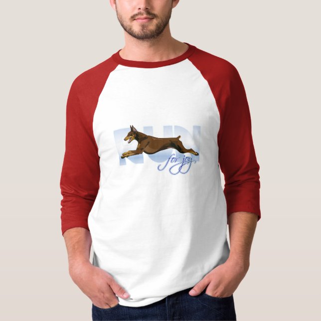 Camiseta Corra para la alegría, Doberman rojo (Anverso)