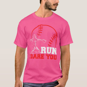 Camiseta Corre I te desafío divertido catcher de béisbol Ca