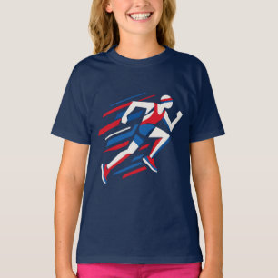 Camiseta Corredores abstractos rojo blanco azul carrera geo