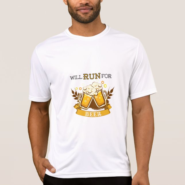 Camiseta Correrá por cerveza, corriendo diseño (Anverso)