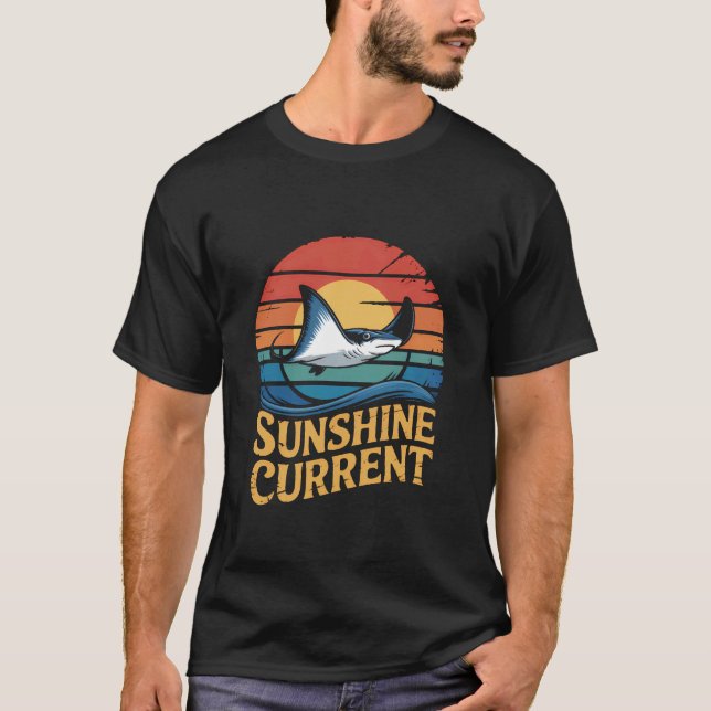Camiseta Corriente de raya solar - Vida oceánica retro (Anverso)