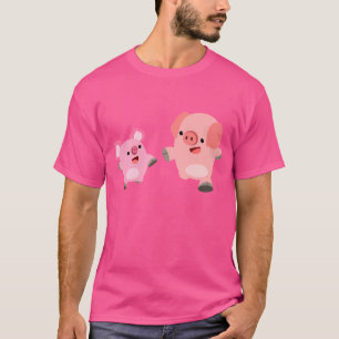 Camiseta corriente linda de los cerdos del dibujo