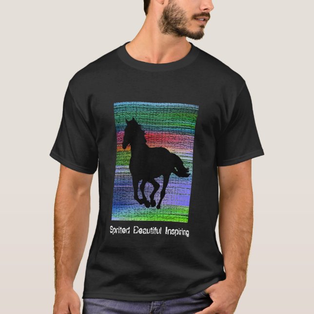 Camiseta corriente negra del caballo (Anverso)
