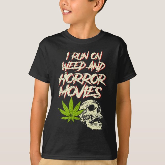 Camiseta Corro películas de terror de Weed Skull Funny Hall (Anverso)