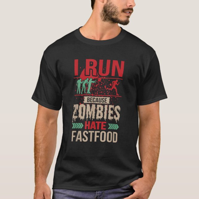 Camiseta Corro porque los zombis odian el diseño de comida  (Anverso)