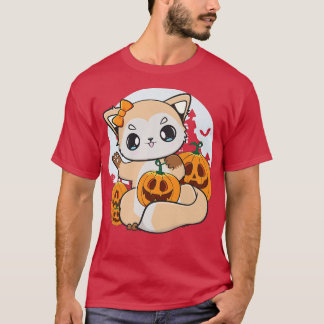 Camiseta Corta Anime Fox Con Calabaza Kawaii Para Halloween