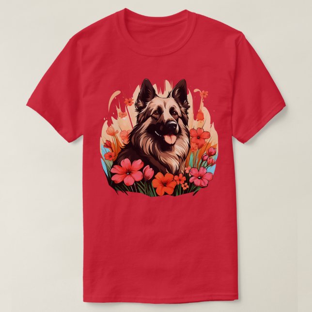 Camiseta Corta belga Malinois Spring Flower Garden Shepher (Diseño del anverso)