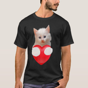 Camiseta Corta el gatito abrazando el corazón para hombres 