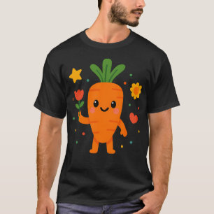 Camiseta Corta Kawaii Zanahoria sosteniendo flores feliz ve