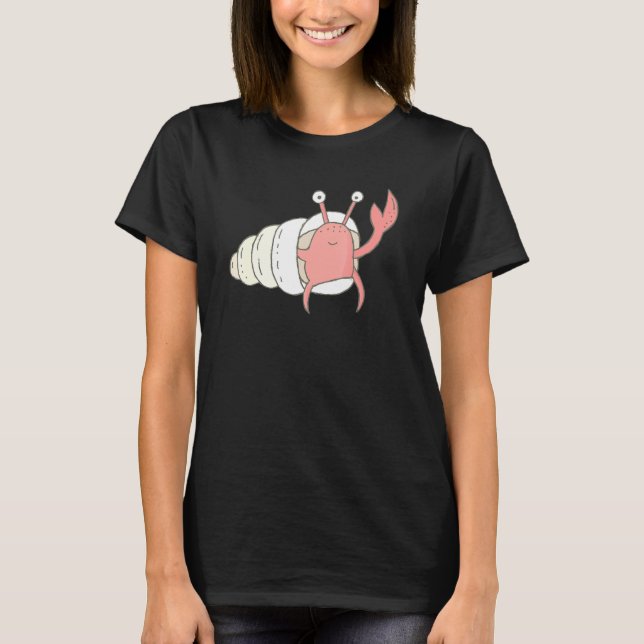 Camiseta Corta mano dibujada Art Hermit Crab dice hola (Anverso)