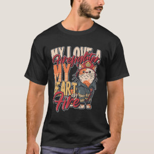 Camiseta Corta Mi Amor Un Bombero Mi Corazón En La Broma De