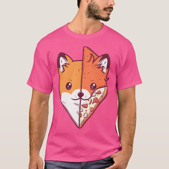 Camiseta Corta mitad Fox mitad Pizza Kawaii Head Anime (Anverso)