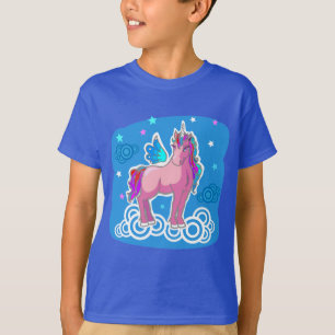 Camiseta Corta Unicornio con alas arco iris ilustracion