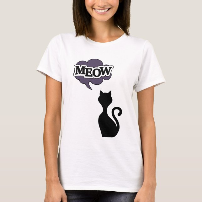 Camiseta Cortar gato negro morado (Anverso)