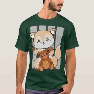 Camiseta Corte Anime Fox Con Kawaii Toy Y Teddy Bear Prem