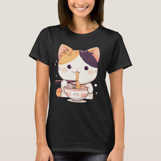 Camiseta Corte Calico Cat Slurping Ramen (Anverso)