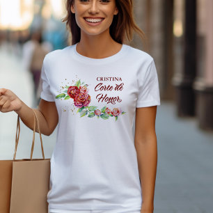 Camiseta Corte de Honor Quinceañera Elegante Rosa Roja Flor