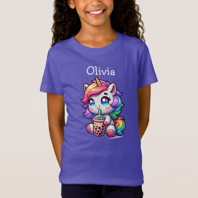 Camiseta Corte Kawaii Unicorn con té de burbuja personaliza (Anverso)