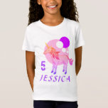 Camiseta Corte Pink Unicorn Moderno Age Name Birthday T-Shi<br><div class="desc">Camiseta de Cumpleaños de la Edad Moderna de Unicornio Rosa. El diseño tiene un unicornio dormido rosa y burbujas blancas,  rosas y violetas. Personalice su nombre y número de edad y haga un regalo de cumpleaños único y un lindo placer para un chica.</div>