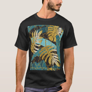 Camiseta Cortina de cadena de oro, hojas tropicales.