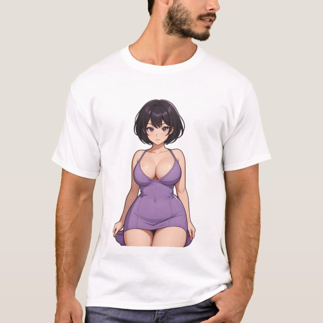 Camiseta Corto cabello morado vestido caliente chica de ani (Anverso)