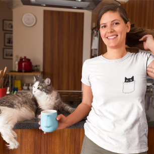 Camiseta Corto de bolsillo de gato negro para peeking