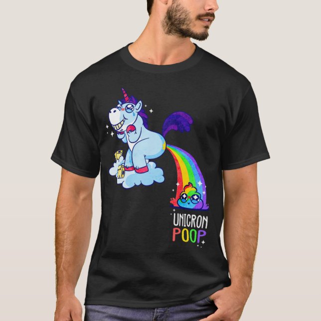 Camiseta Corto unicornio optando por un arcoiris de llama (Anverso)