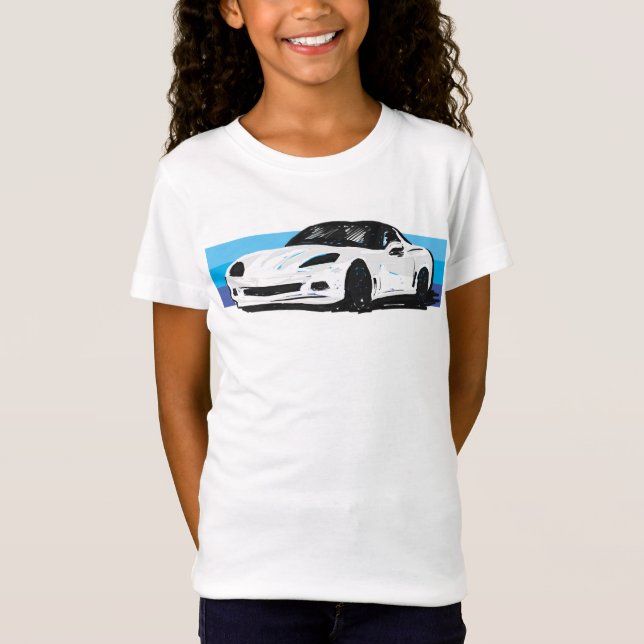 Camiseta Corvette blanco C6 con franjas azules (Anverso)