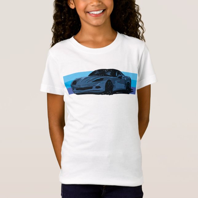 Camiseta Corvette blanco C6 con franjas azules (Anverso)