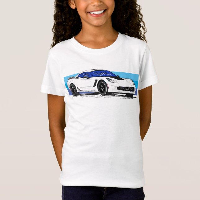 Camiseta Corvette blanco C7 con franjas azules (Anverso)