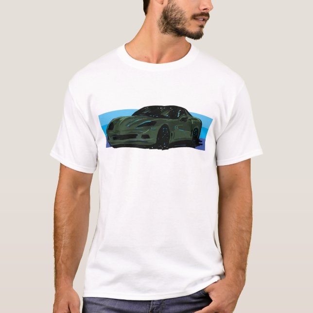 Camiseta Corvette C6 Dark Green Sportscar con banda azul (Anverso)