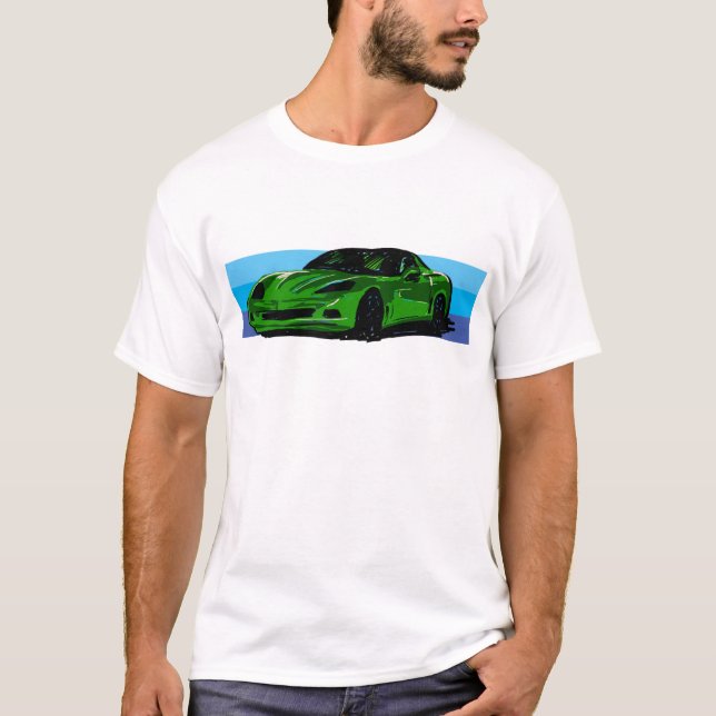 Camiseta Corvette C6 Green Sportscar con banda azul (Anverso)