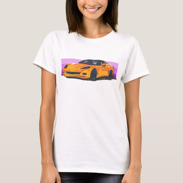 Camiseta Corvette C6 Naranja Sportscar con banda rosa (Anverso)