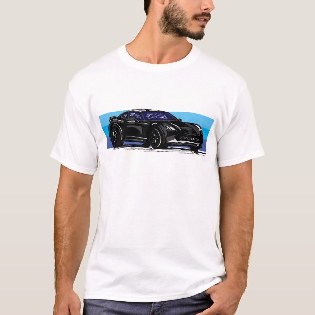 Camiseta Corvette C7 Black Sportscar con banda azul (Anverso)