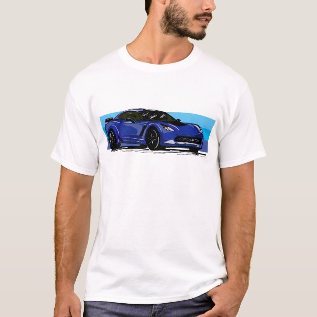 Camiseta Corvette C7 Blue Sportscar con banda azul (Anverso)