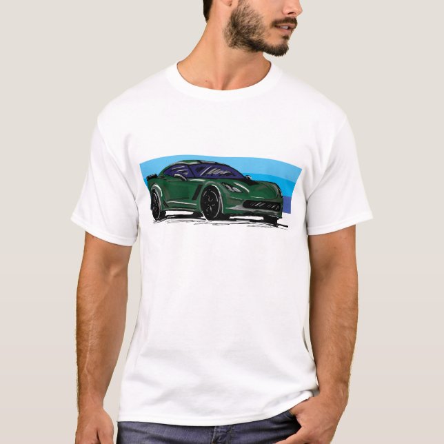 Camiseta Corvette C7 Green Sportscar con banda azul (Anverso)