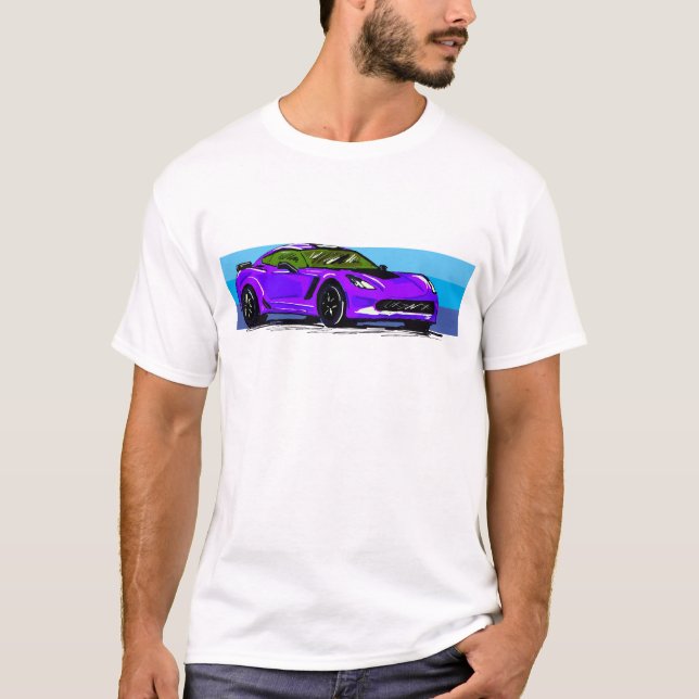 Camiseta Corvette C7 Purple Sportscar con banda azul (Anverso)