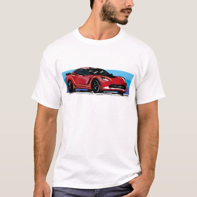 Camiseta Corvette C7 Red Sportscar con banda azul (Anverso)