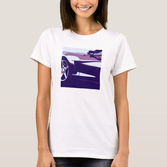 Camiseta Corvette de arte pop morado (Anverso)