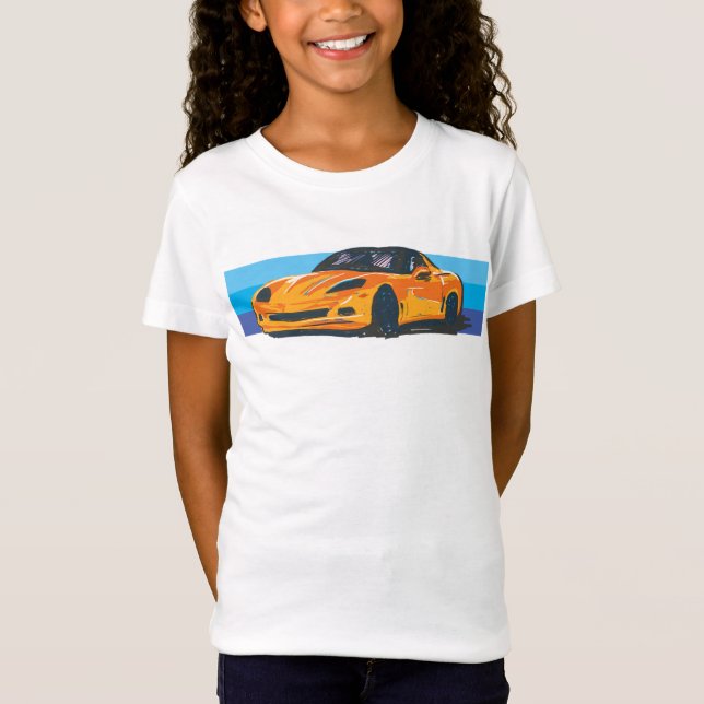 Camiseta Corvette naranja C6 con franjas azules (Anverso)