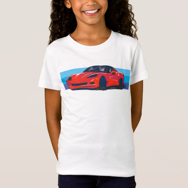 Camiseta Corvette rojo C6 con franjas azules (Anverso)