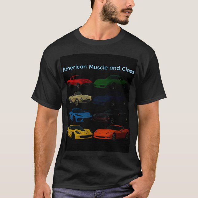 Camiseta Corvettes clásicos americanos de músculo y clase (Anverso)