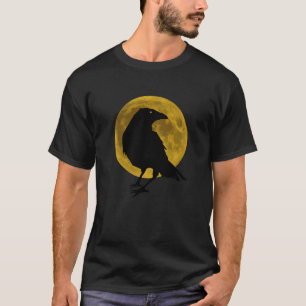 Camiseta Cosecha Completa Silueta de Cuervo Negro Vintage