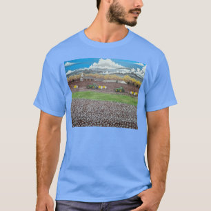 Camiseta Cosecha de campo de algodón bajo nubes de bolas de