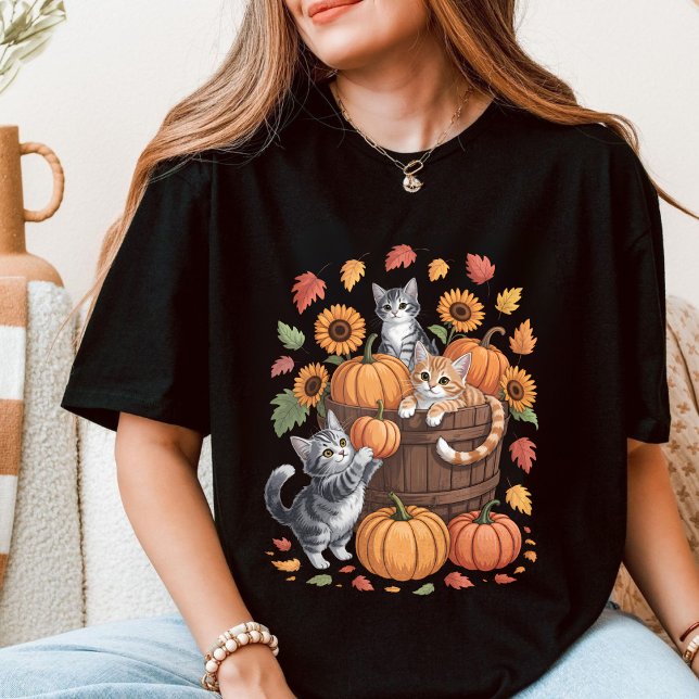 Camiseta Cosecha de gatitos y calabazas de otoño acogedores (Subido por el creador)