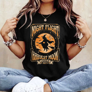 Camiseta Cosecha de Luna Llena Bruja Vintage Vuelo Nocturno