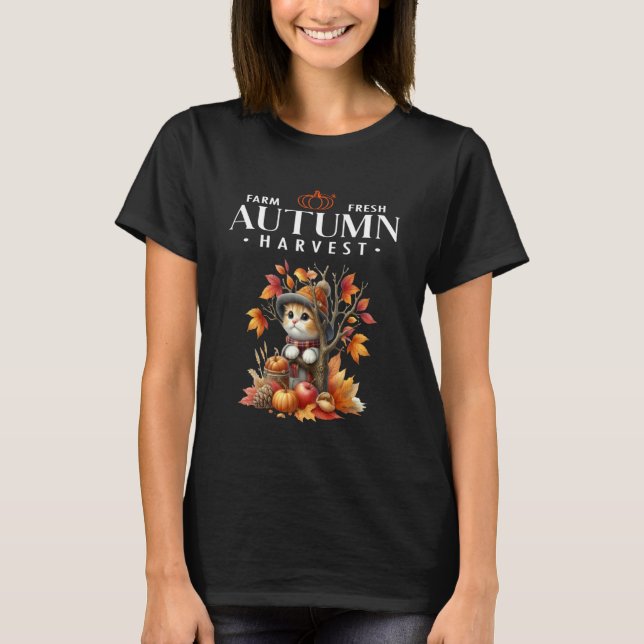 Camiseta Cosecha de otoño fresca de granja Gato de bosque m (Anverso)