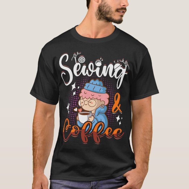 Camiseta Coser  Café  Quilting - Novedad para Costureras Qu (Anverso)