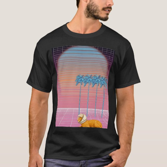 Camiseta Cosmic Cat Nap Under Neon Palms (Anverso)